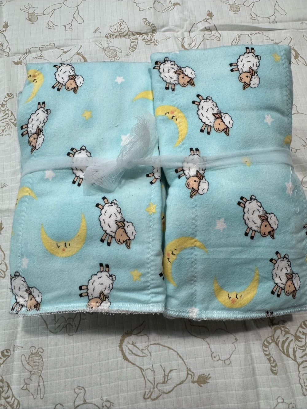 Soft Baby Blanket  set with Sheep & Moon Print - Light Blue